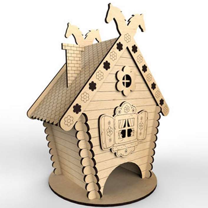 فایل آماده ماکت خانه چوبی با سقف شیروانی با قابلیت ساخت
