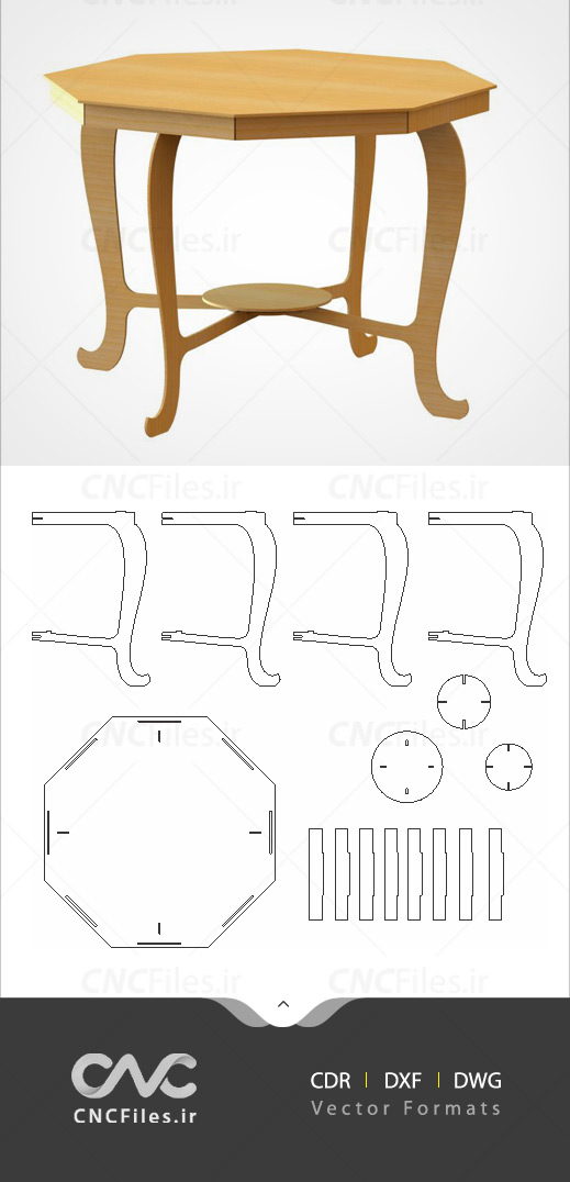 طرح آماده و لایه باز ماکت قابل ساخت میز چوبی با امکان برش لیزر یا سی ان سی