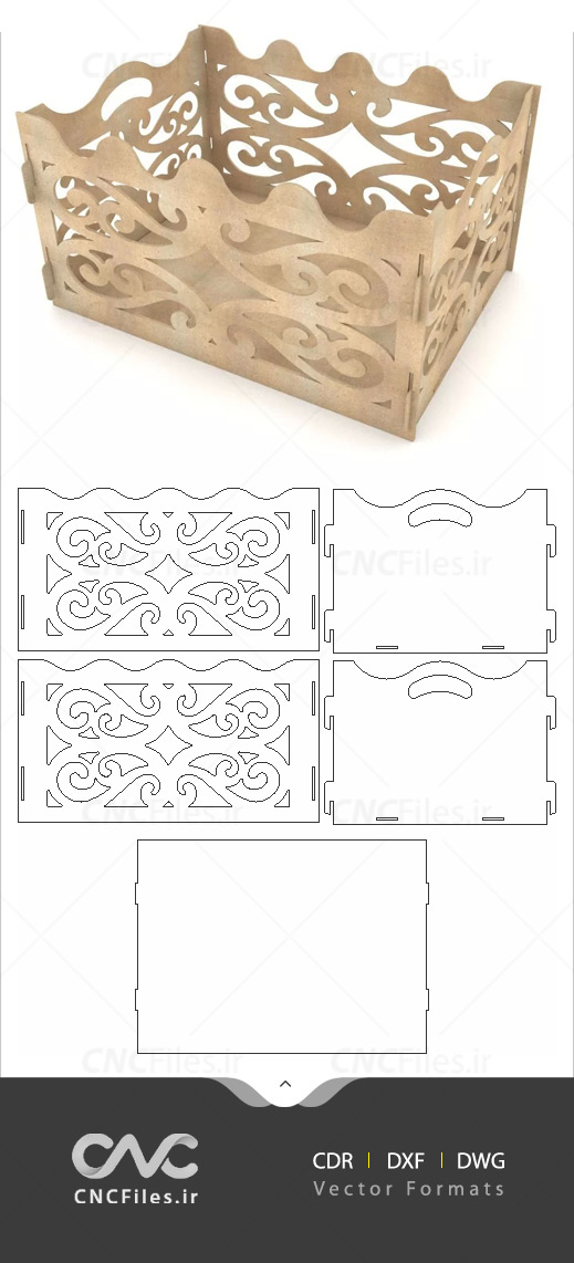 دانلود طرح جعبه هدیه در باز چوبی با تزئینات زیبا با امکان برش لیزر یا سی ان سی