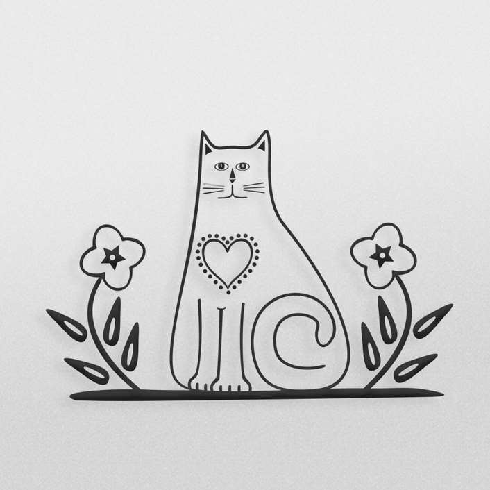 طرح تزئینی گربه و گل مناسب برای برش لیزر ، سی ان سی و حک روی درب کمد ، میز ، کابینت و ...