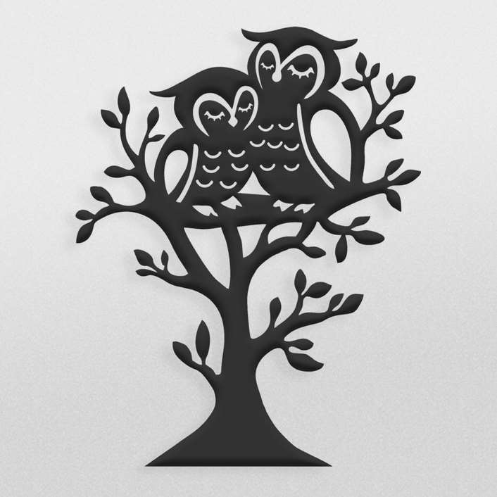فایل آماه طرح تزئینی درخت و دو جغد عاشق جهت ساخت جا کلیدی