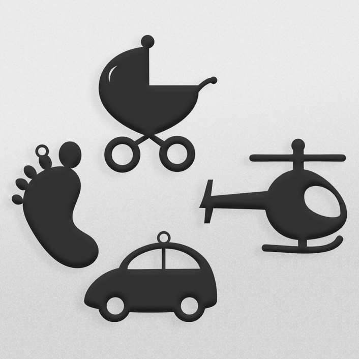 فایل آماده مجموعه استیکرهای نوزاد شامل کالسکه ، ماشین اسباب بازی ، کف پا و هلی کوپتر
