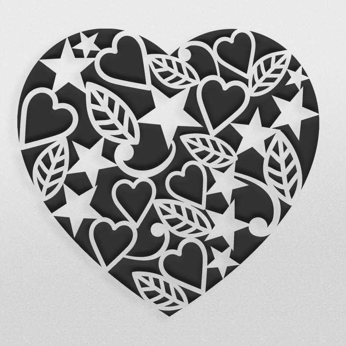 طرح تزئینی قلب با نقوش برگ و قلب جهت برش لیزر یا cnc