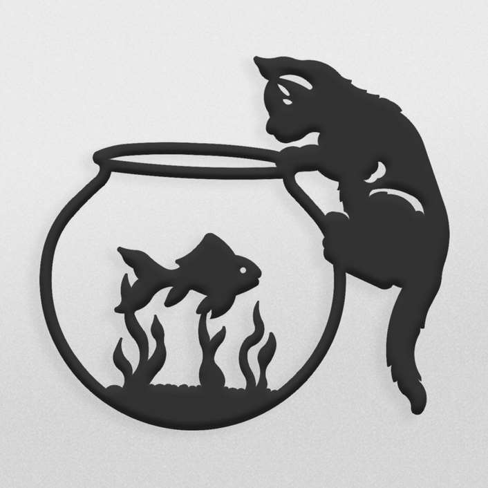 فایل آماده طرح تزئینی گربه و تنگ ماهی ها جهت حک یا برش لیزر و سی ان سی