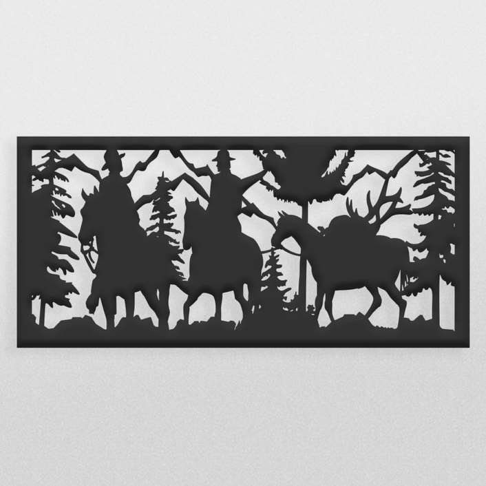 طرح قاب تزئینی اسب و سوار در جنگل جهت برش لیزر ، cnc و حک