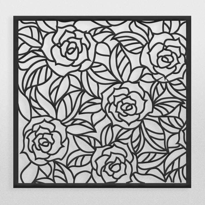 فایل آماده طرح تزئینی پنل مشبک مربعی با طرح گلهای رز جهت برش لیزر و سی ان سی
